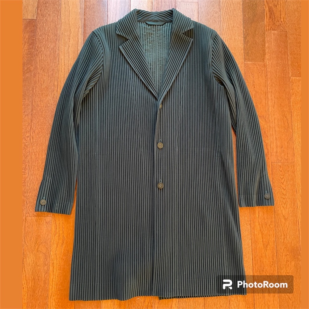 Issey Miyake Homme Plisse Pleated Overcoat Forest Green HP73JD204 Size 3 Large